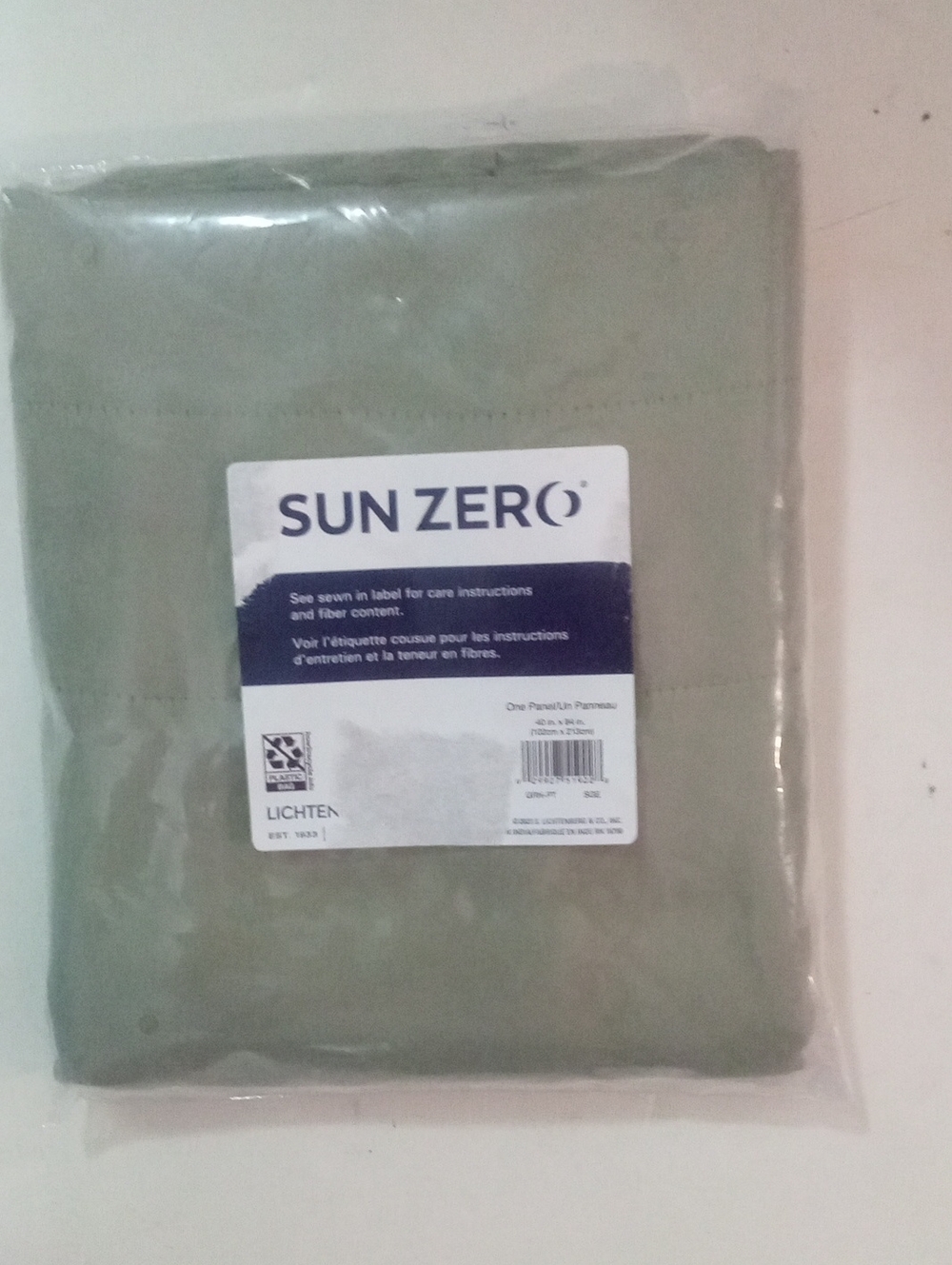 Sun Zero Lichten Sage Curtain Panel 84" Rod Pocket NWT $50